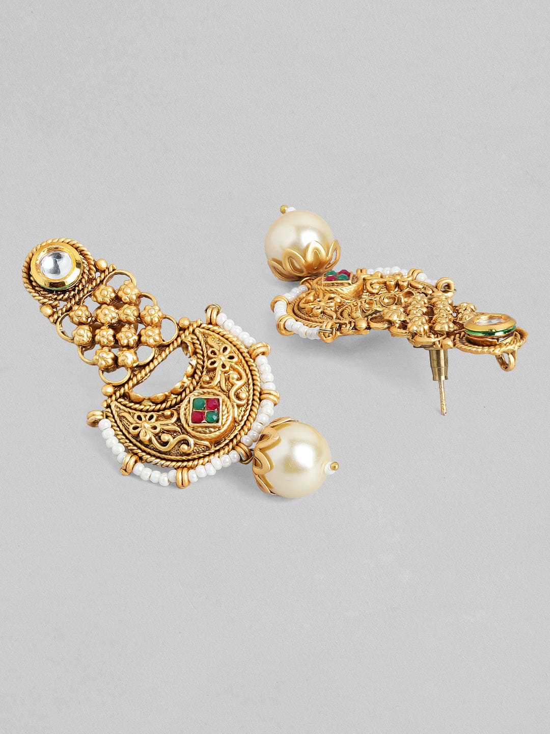 Rubans Gold Plated Heavy Pendant Beige Pearl Necklace Set Necklace Set