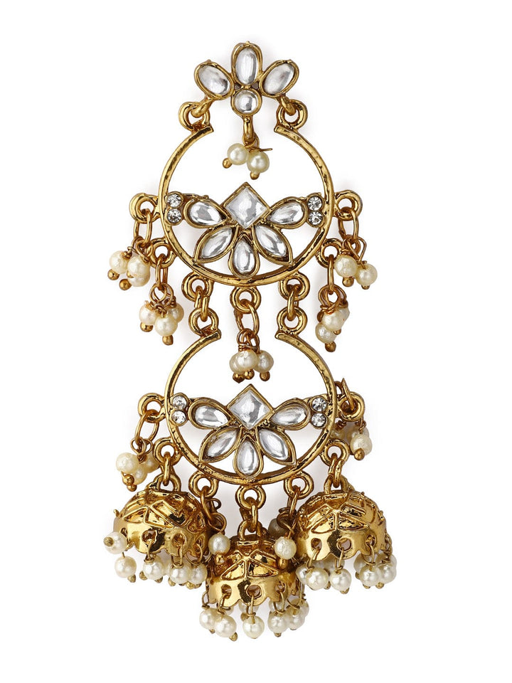 Rubans Gold Plated Kundan Jhumka Earrings Earrings