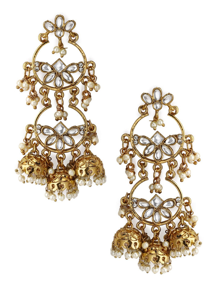 Rubans Gold Plated Kundan Jhumka Earrings Earrings