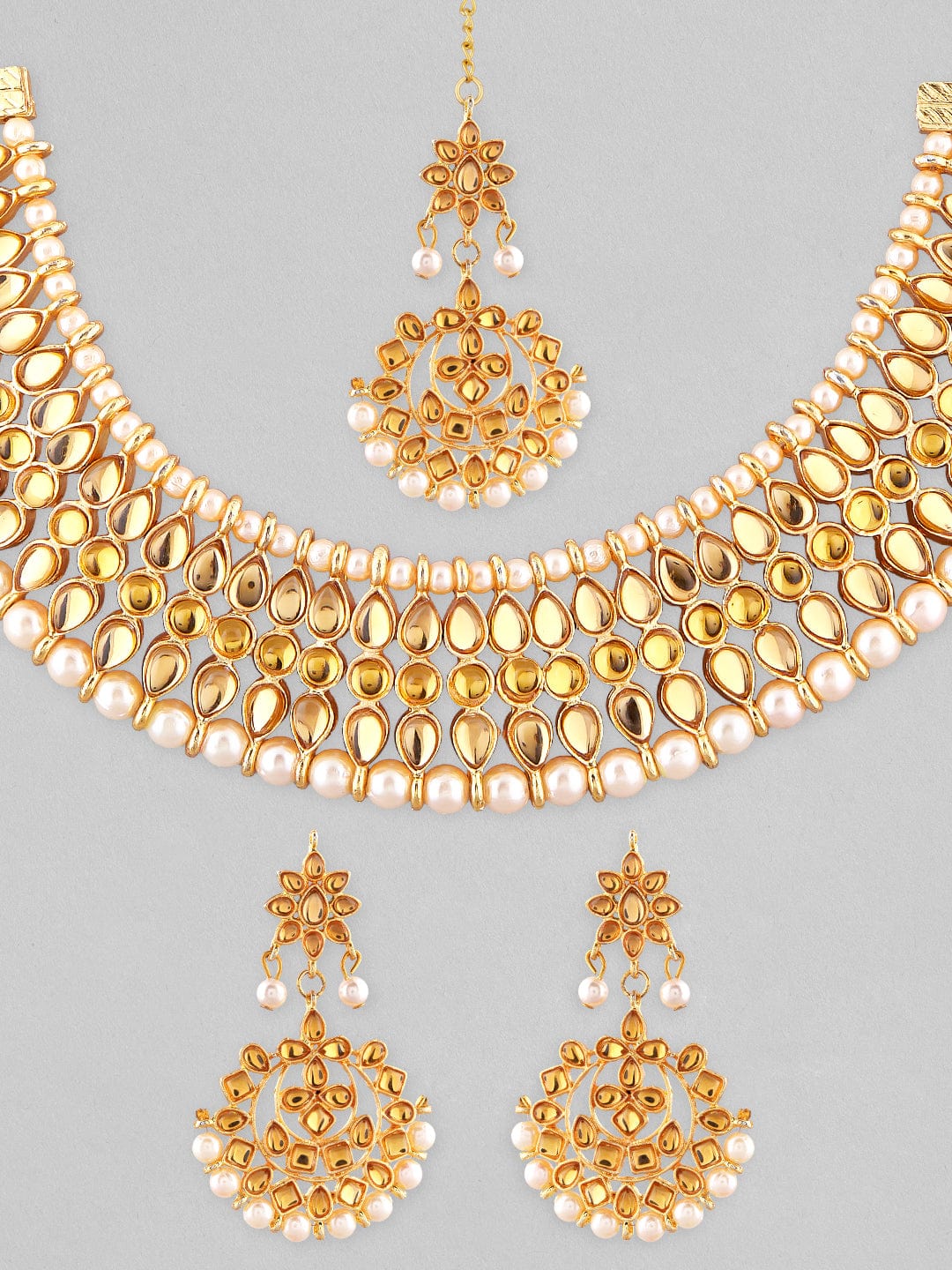 Rubans Gold Plated Kundan Necklace Set With Traditional Design Necklace Set