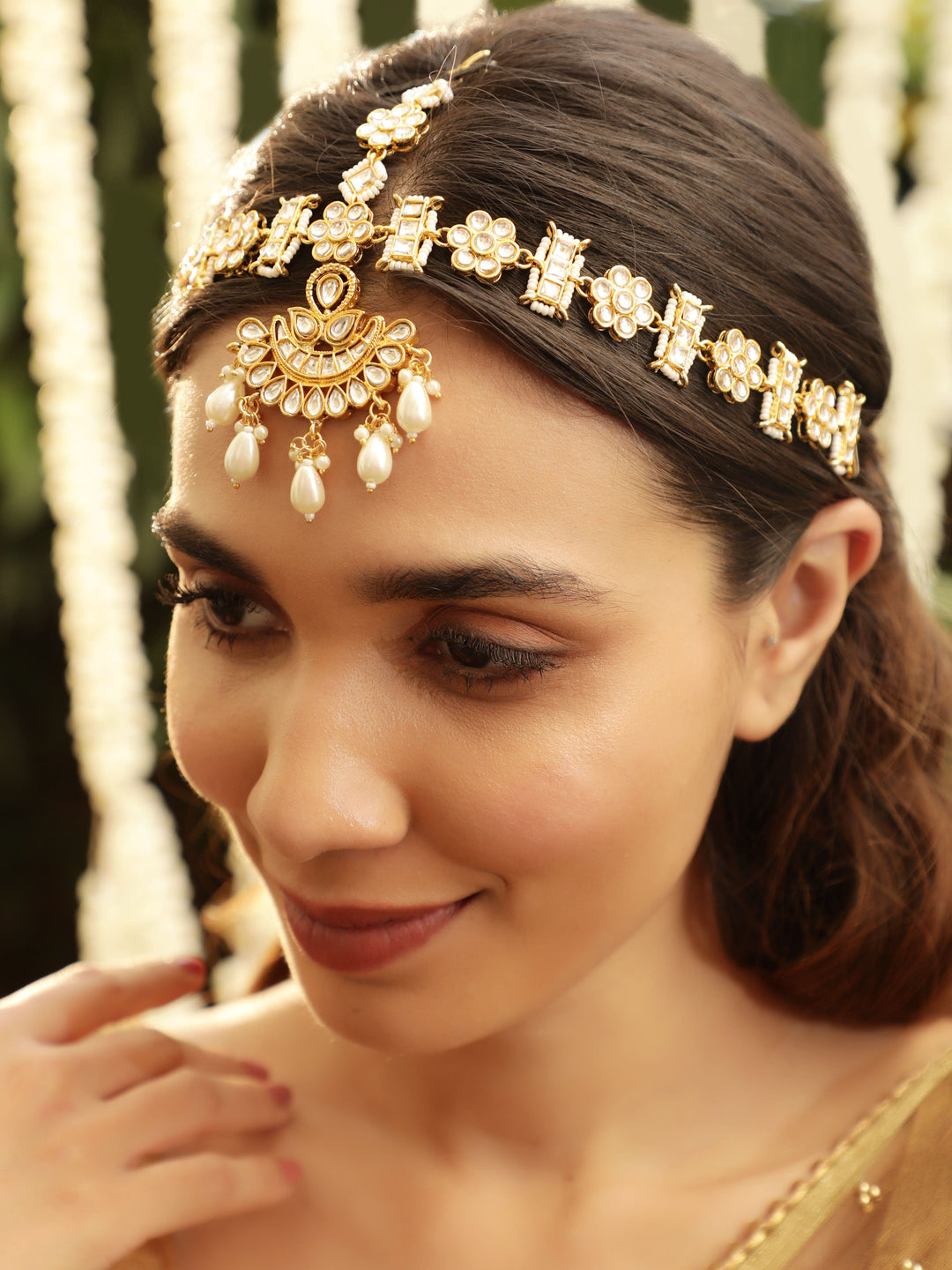 Rubans Gold-Plated Kundan Studded Matha Patti Head Jewellery Head Jewellery