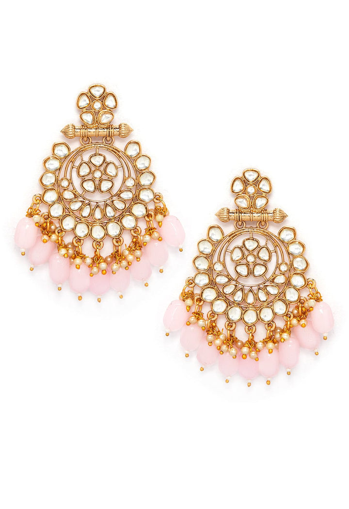 Rubans Gold Plated Kundan Studded Pearl Drop Statement Chandbali Earrings Earrings