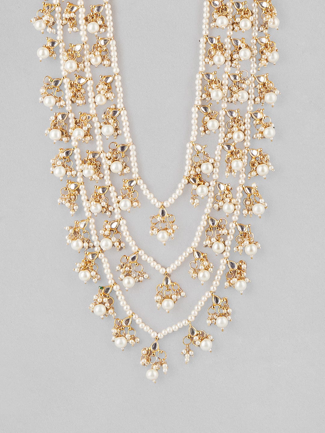 Rubans Gold Plated Layered Necklace With Pearl Design. Chain & Necklaces