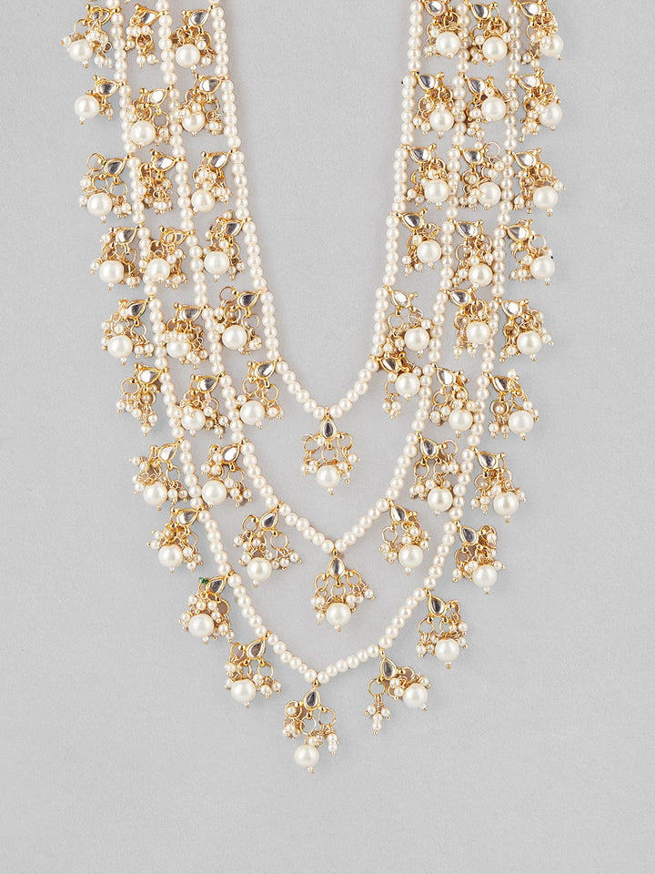 Rubans Gold Plated Layered Necklace With Pearl Design. Chain & Necklaces