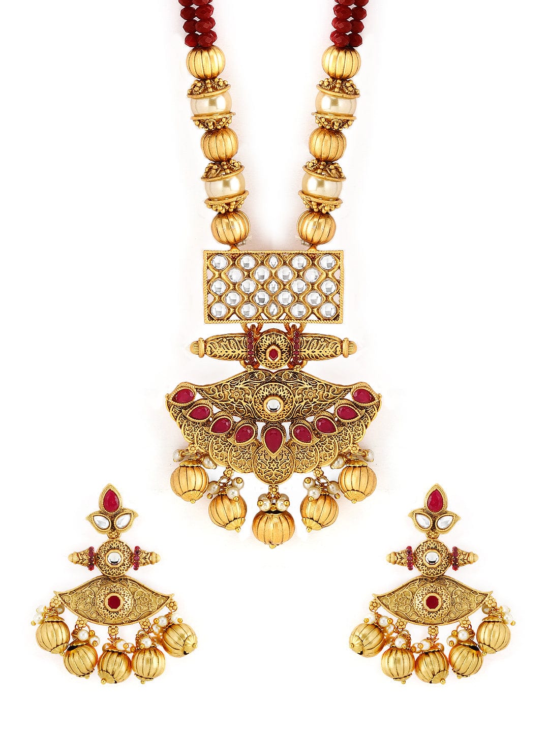 Rubans Gold Plated Maroon Color Stone Necklace Set Necklace Set