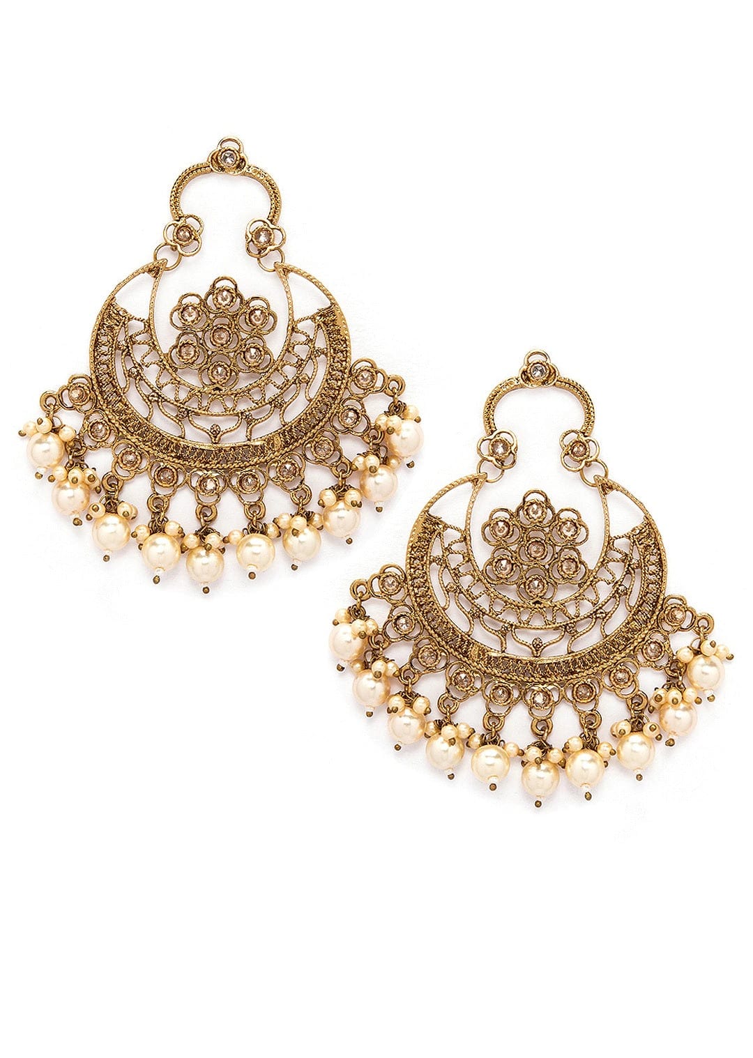 Rubans Gold Plated Pearl Chandbali Earrings Earrings