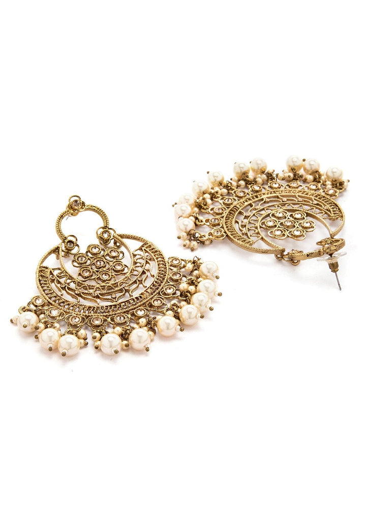 Rubans Gold Plated Pearl Chandbali Earrings Earrings