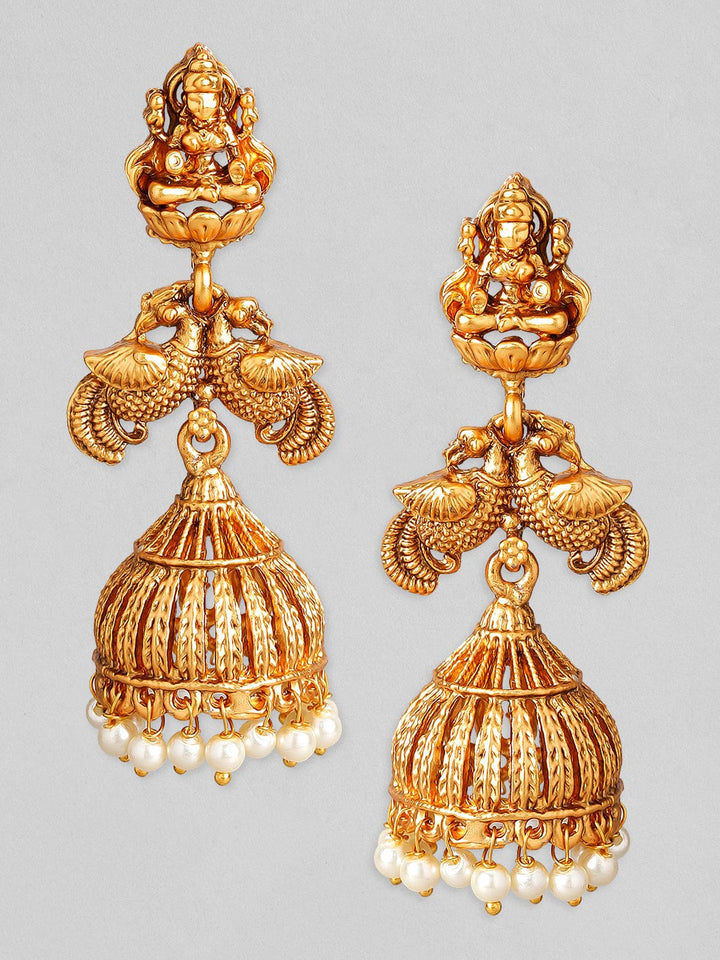 Rubans Gold Plated Pearl Hanging Jhumka Earrings. Earrings