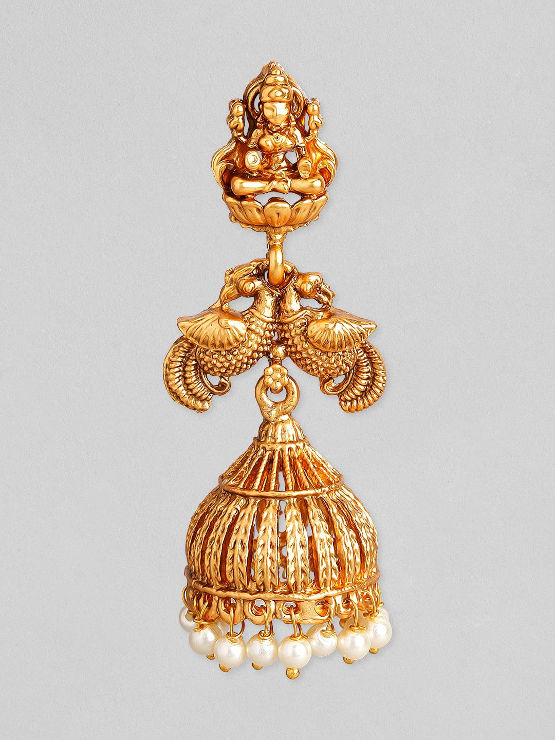 Rubans Gold Plated Pearl Hanging Jhumka Earrings. Earrings