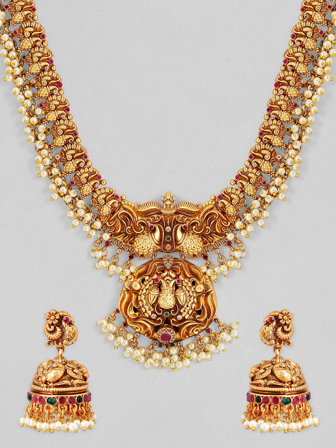 Rubans Gold Plated Pearl Hangings Necklace Set. Necklace Set