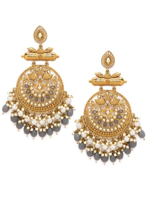 Rubans Gold Plated Pearl Statement Chandbali Earrings Earrings