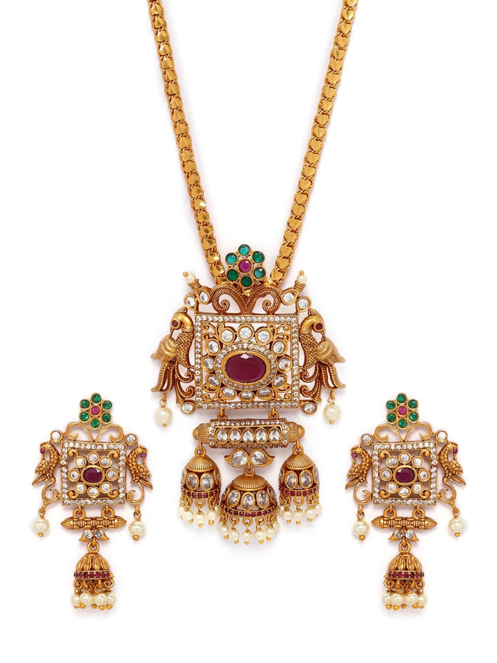Rubans Gold Plated Pearls Temple Necklace Set Necklace Set