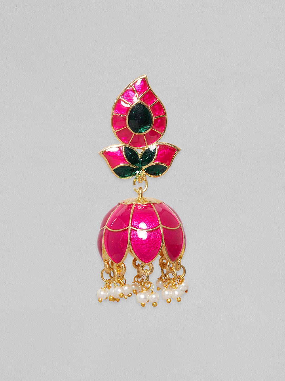 Rubans Gold Plated Pink And Green Enamelled Drop Earrings With White Beads Earrings