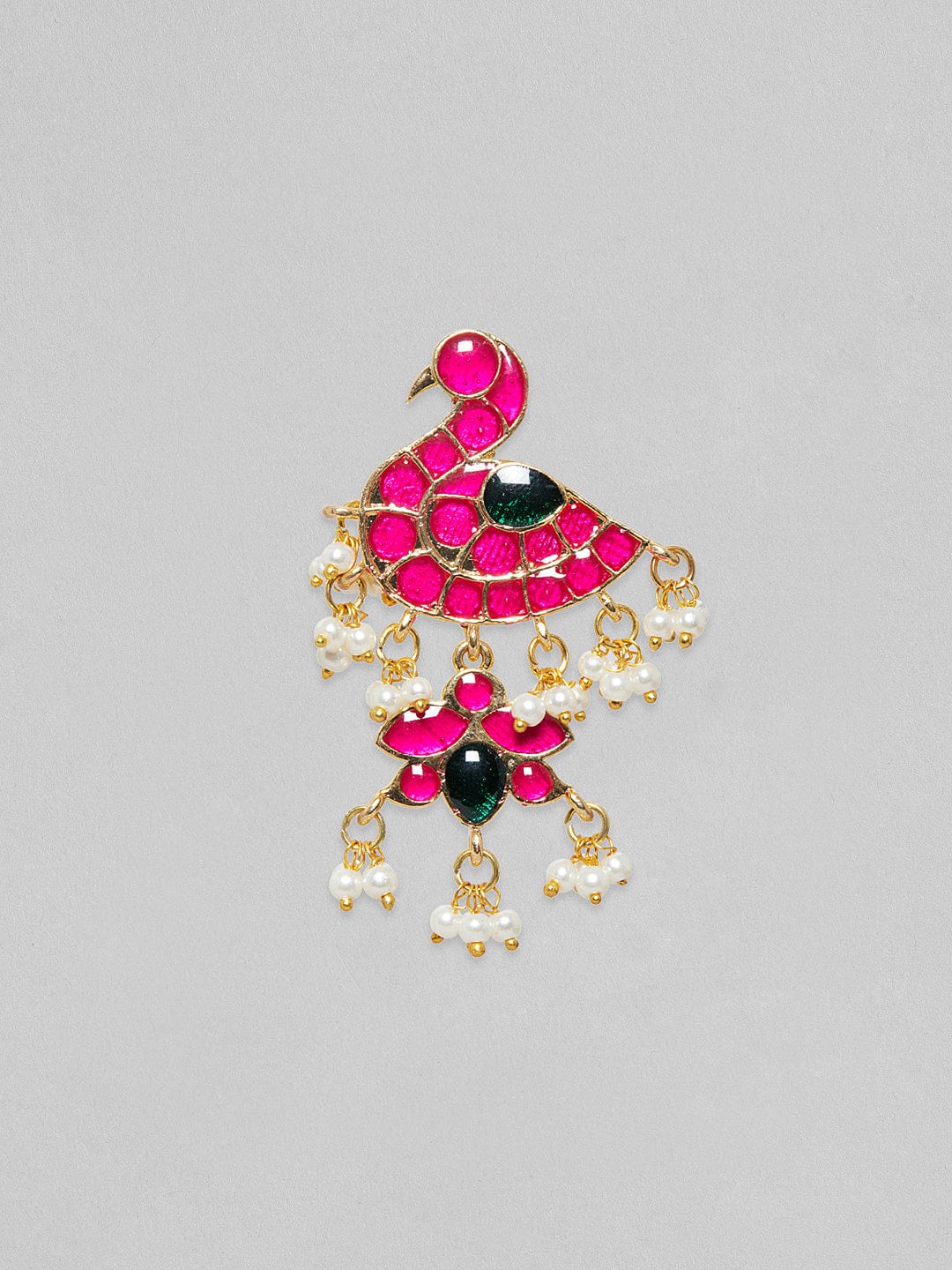 Rubans Gold Plated Pink And Green Enamelled Earrings With Peacock Design Earrings