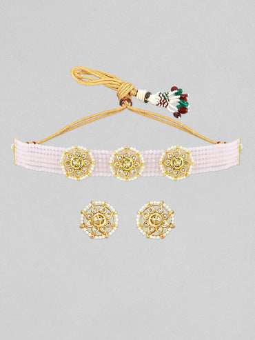 Rubans Gold-Plated Pink Stone-Studded Beaded Jewellery Set Jewellery Set
