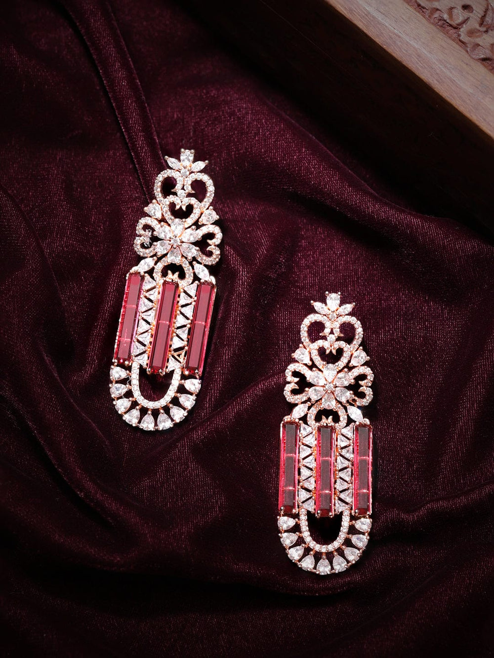 Rubans Gold Plated Pink & Zirconia Stone Studded Drop Earrings. Earrings