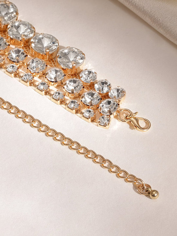 Rubans Gold Plated Plated Cubic Zirconia-Studded 3-Layer Choker Necklace Necklace & Chains