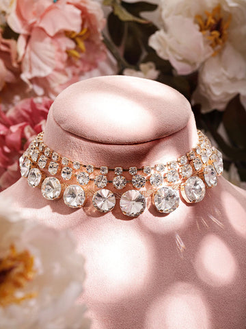 Rubans Gold Plated Plated Cubic Zirconia-Studded 3-Layer Choker Necklace Necklace & Chains