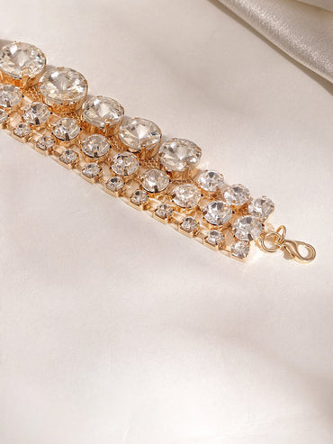 Rubans Gold Plated Plated Cubic Zirconia-Studded 3-Layer Choker Necklace Necklace & Chains