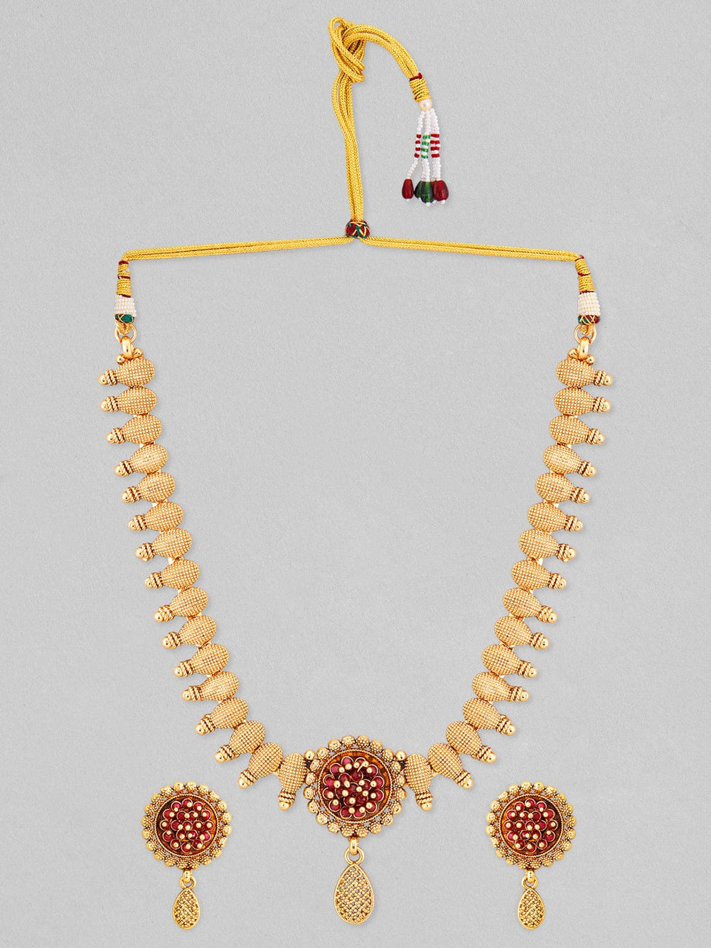 Rubans Gold-Plated Statement Temple Jewellery Set Necklace Set