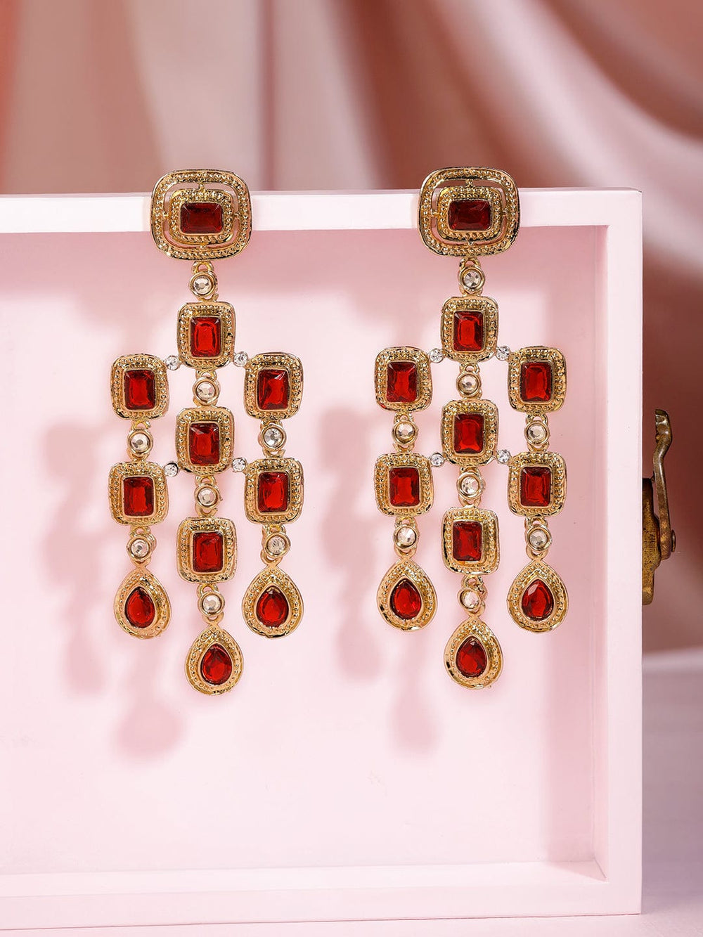 Rubans Gold-Plated Stone-Studded & Beaded Contemporary Drop Earrings Drop earrings