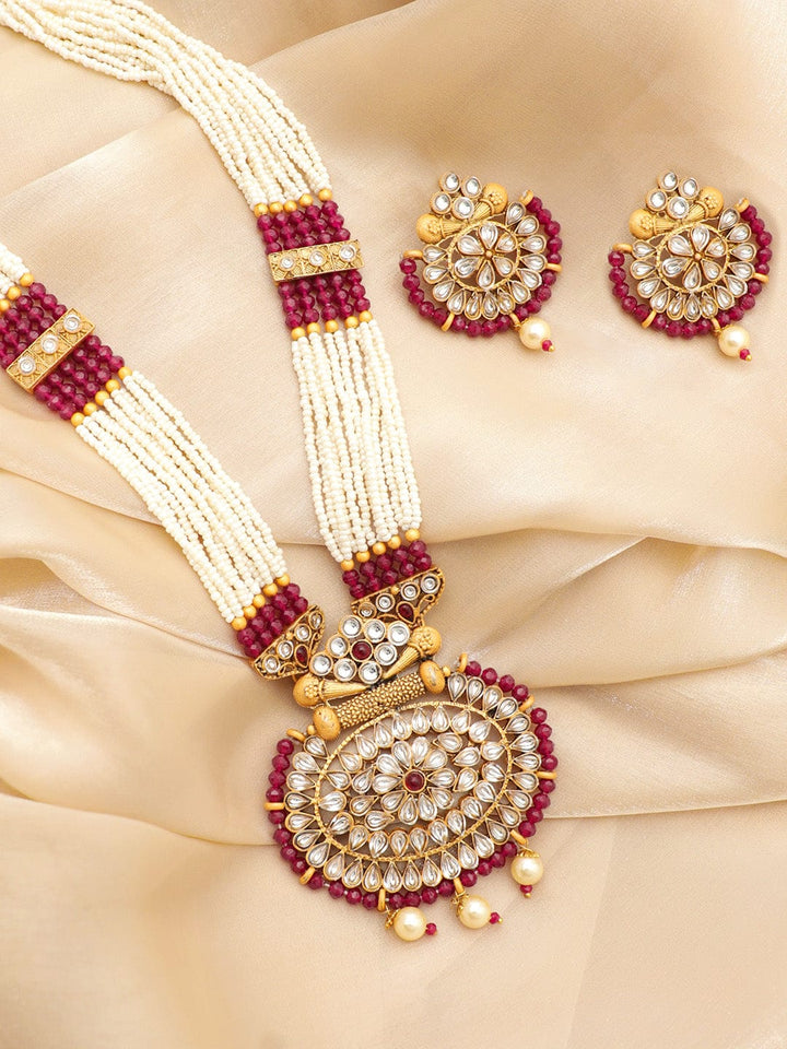 Rubans Gold-Plated Stone-Studded & Pearl Beaded Jewellery Set Jewellery Sets