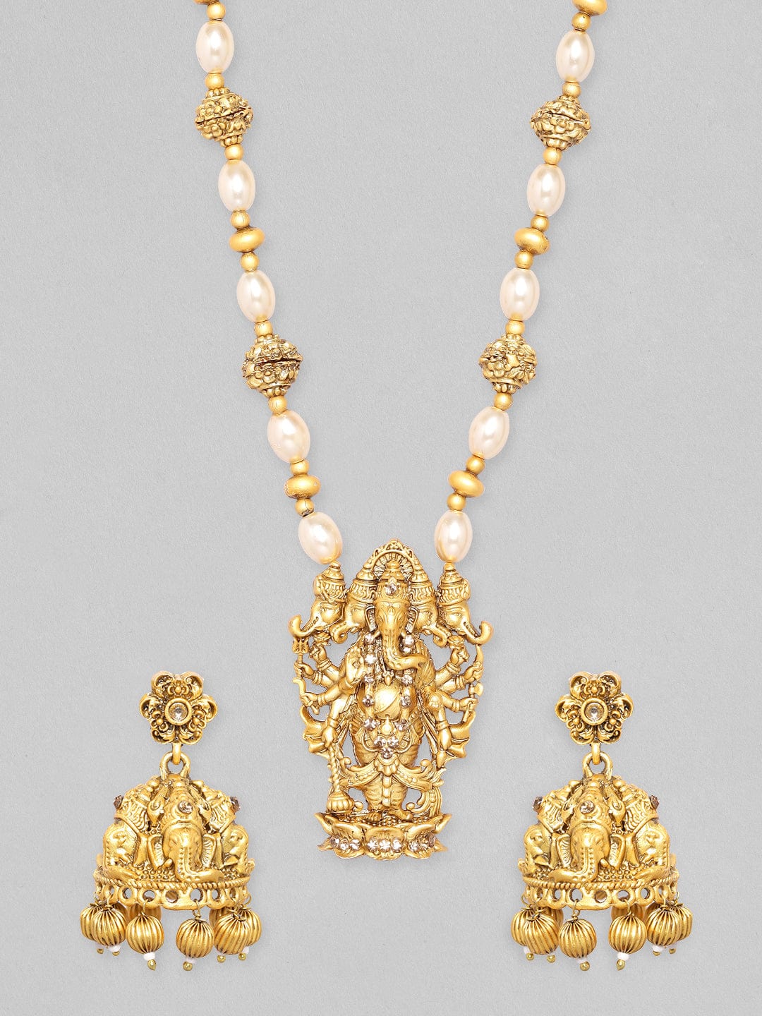 Rubans Gold Plated Traditional Devine Ganesha Pendant Necklace Set Necklace Set