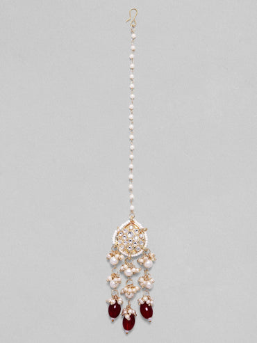 Rubans Gold-Plated & White Kundan-Studded & Beaded Jewellery Set Jewellery Set