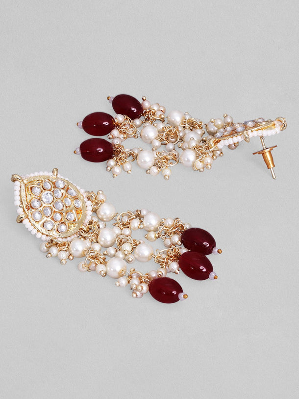 Rubans Gold-Plated & White Kundan-Studded & Beaded Jewellery Set Jewellery Set