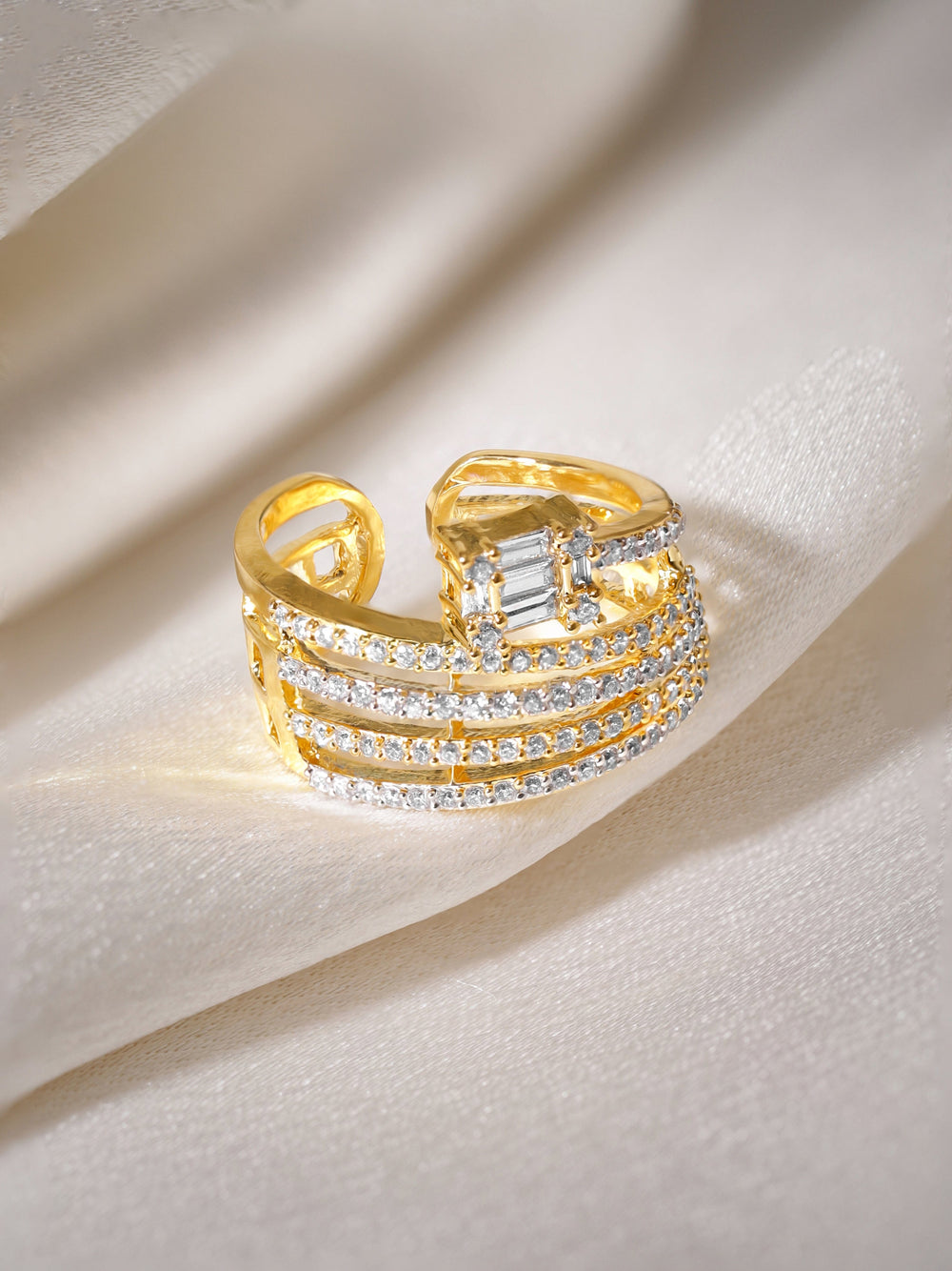 Rubans Gold-Plated White Zircon-Studded Finger Ring Rings