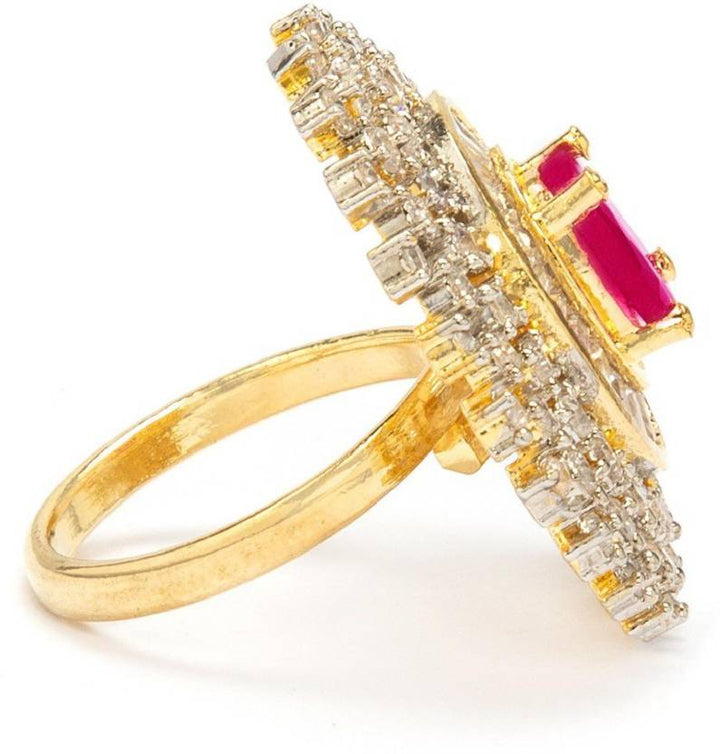 Rubans Gold Plated Zircon Stone Studded Adjustable Finger Ring Rings