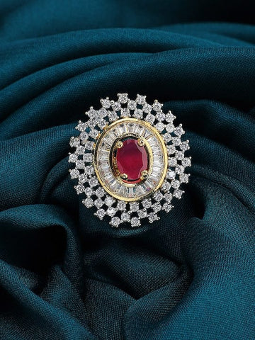 Rubans Gold Plated Zircon Stone Studded Adjustable Finger Ring Rings