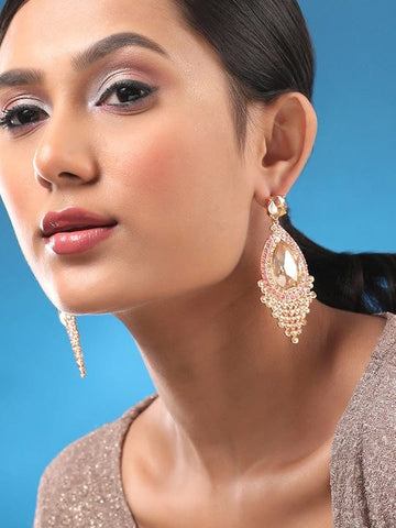 Rubans Gold-Plated Zircon Studded Drop Earrings Earrings