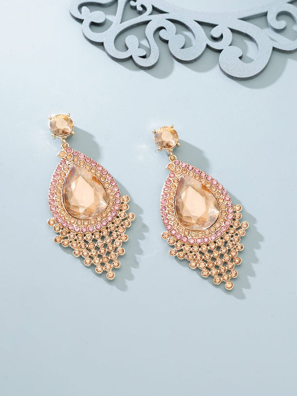 Rubans Gold-Plated Zircon Studded Drop Earrings Earrings