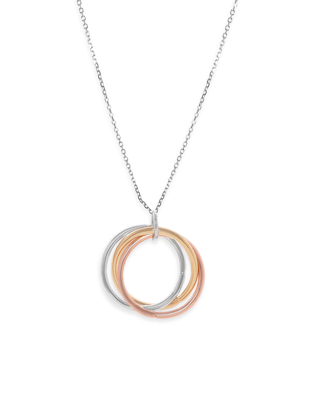 Rubans Gold Silver & Copper Toned Silver-Plated Triple Tone Circular Pendant Necklace Necklace & Chain