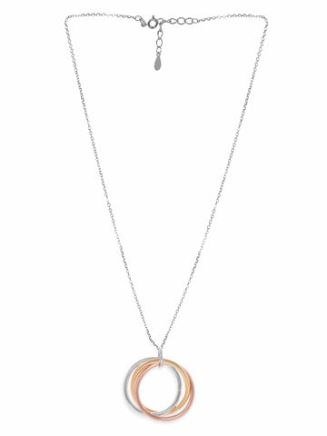 Rubans Gold Silver & Copper Toned Silver-Plated Triple Tone Circular Pendant Necklace Necklace & Chains