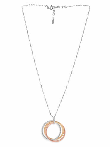 Rubans Gold Silver & Copper Toned Silver-Plated Triple Tone Circular Pendant Necklace Necklace & Chains