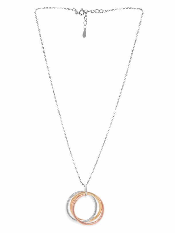 Rubans Gold Silver & Copper Toned Silver-Plated Triple Tone Circular Pendant Necklace Necklace & Chains