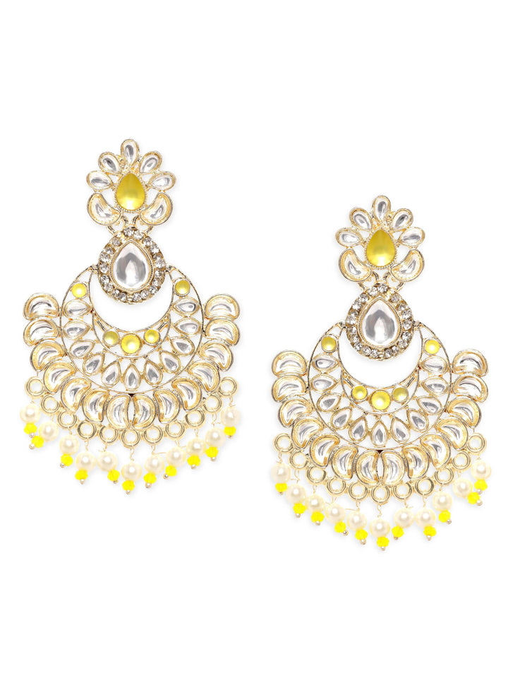 Rubans Gold-Tone Chandbali Earrings with White Beads and Stones Earrings