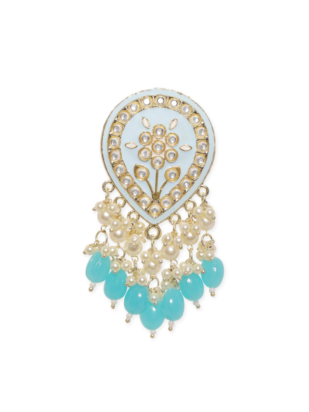 Rubans Gold toned Blue enamel Kundan studded pearl dangle Earrings Earrings