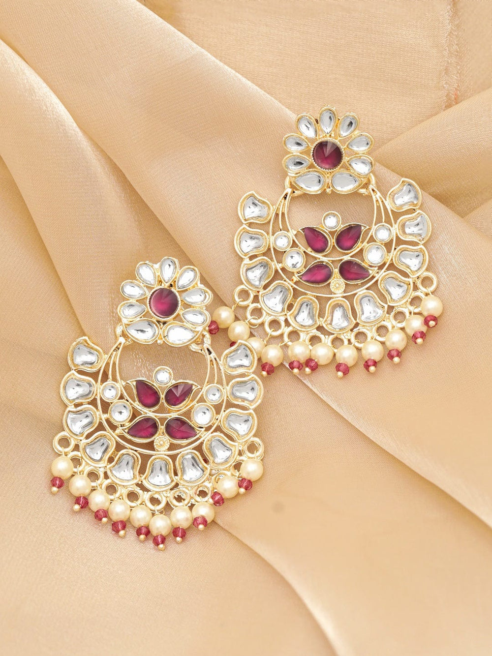 Rubans Gold Toned Chandbali Earrings with Stones and Beads Earrings