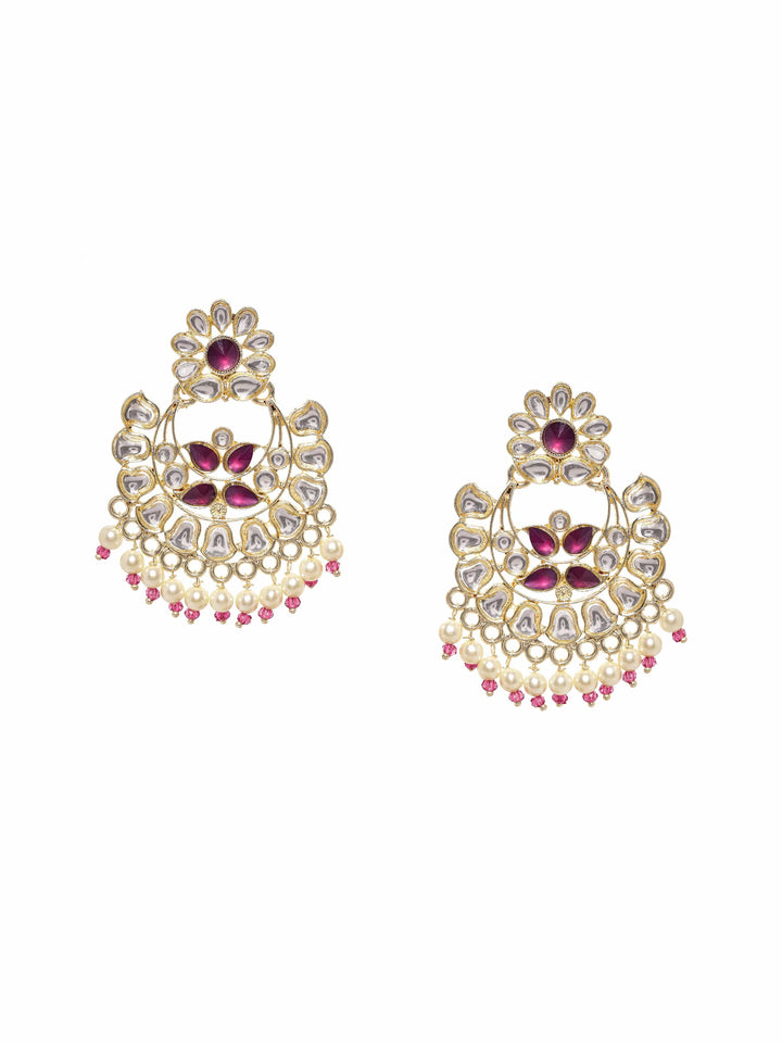 Rubans Gold Toned Chandbali Earrings with Stones and Beads Earrings