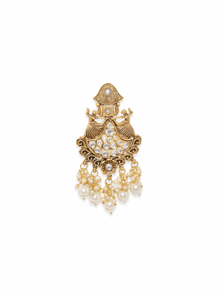 Rubans Gold-Toned Chandelier Earrings with Dangling Pearls Earrings