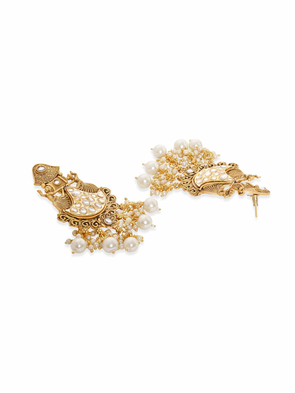 Rubans Gold-Toned Chandelier Earrings with Dangling Pearls Earrings
