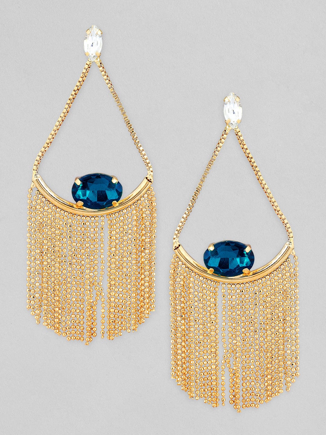 Rubans Gold Toned contemporary Blue Cristal Studded Drop Earrings Earrings