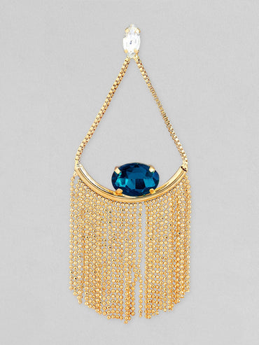 Rubans Gold Toned contemporary Blue Cristal Studded Drop Earrings Earrings