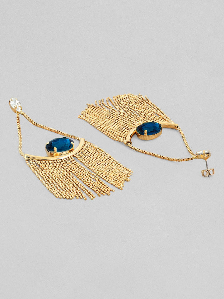 Rubans Gold Toned contemporary Blue Cristal Studded Drop Earrings Earrings