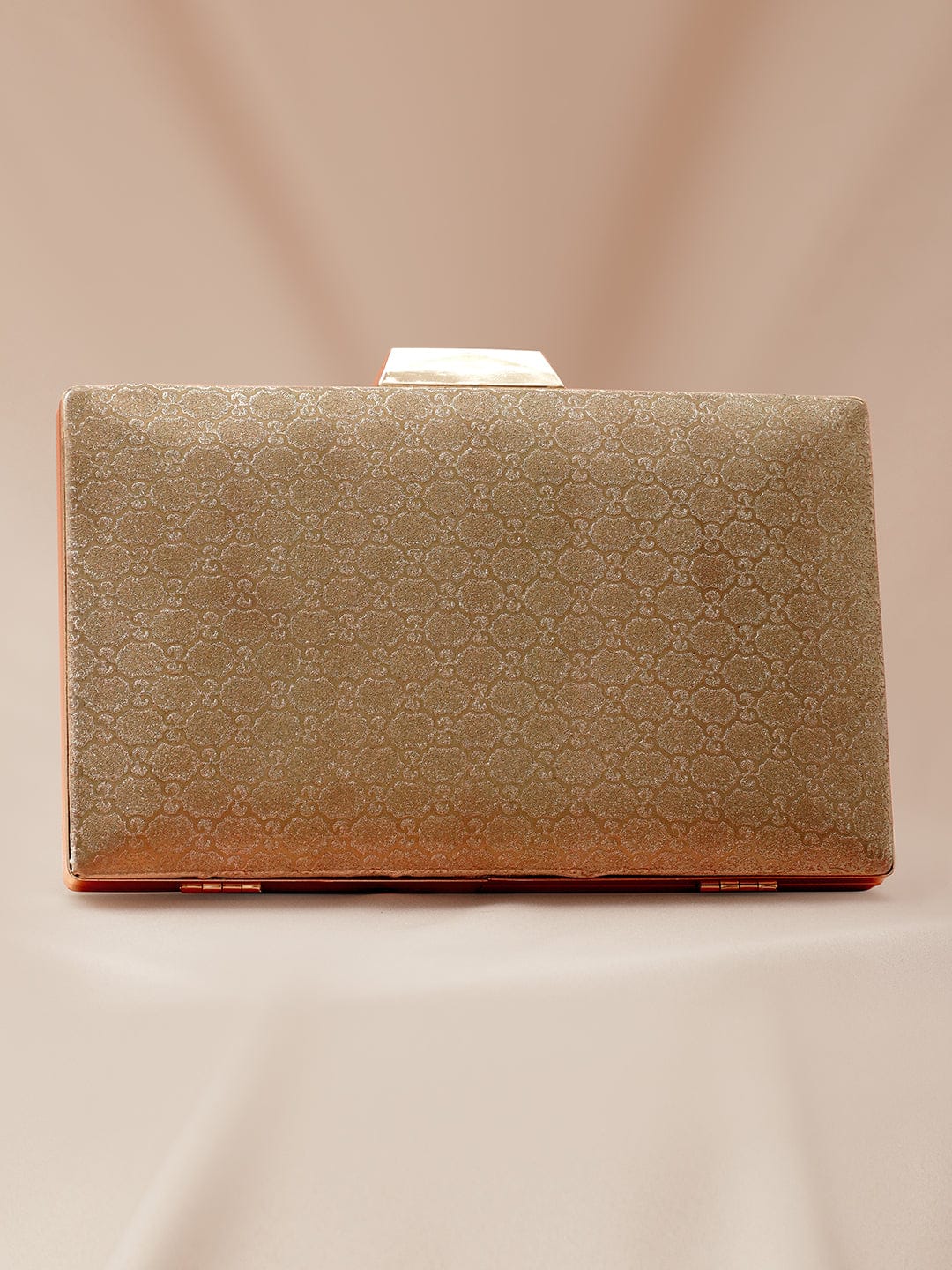 Rubans Gold-Toned Embossed Pattern Box Clutch with Metallic Frame & Snap Closure Bags