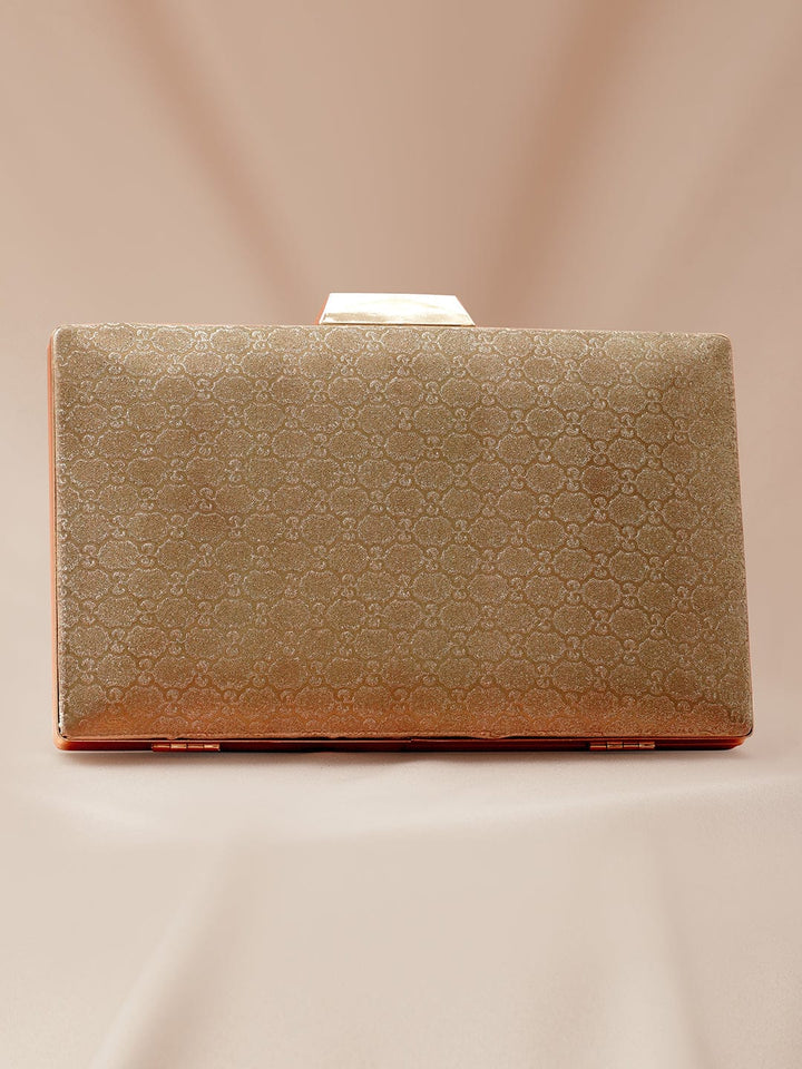 Rubans Gold-Toned Embossed Pattern Box Clutch with Metallic Frame & Snap Closure Bags