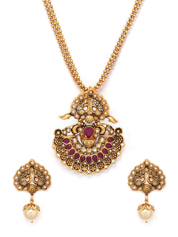 Rubans  Gold Toned Faux Ruby Necklace Set Necklace Set